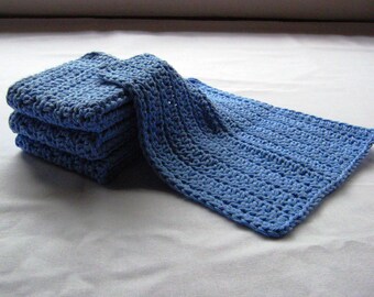 Cotton Crochet Washcloths in Cornflower Blue - Set of 4