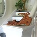 Reserved for Ty Vintage 70s 9 West woven leather ankle strap sandals with bird stamped wedge heel(sz 6)