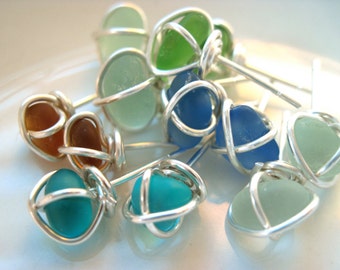Sea Glass Jewelry - Tie the knot - Small Sea Glass Stud Earrings