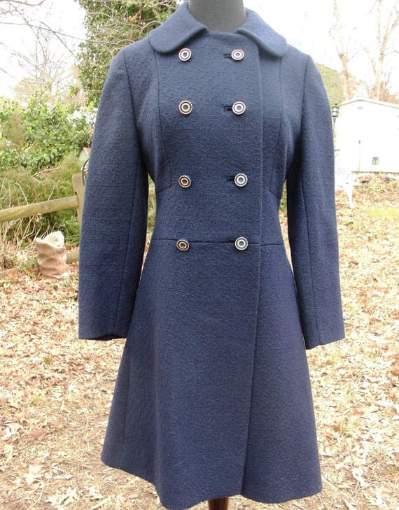 70's Vintage Double Breasted Navy Blue Coat by gottagovintage1