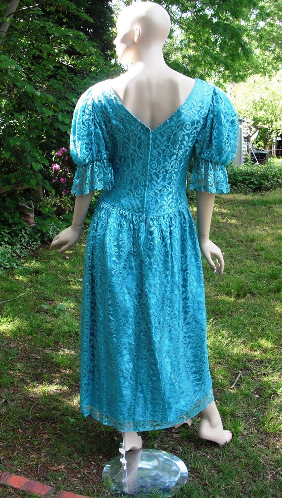 Plus Size 80's Prom Dress in Turquoise with Lace Overay by