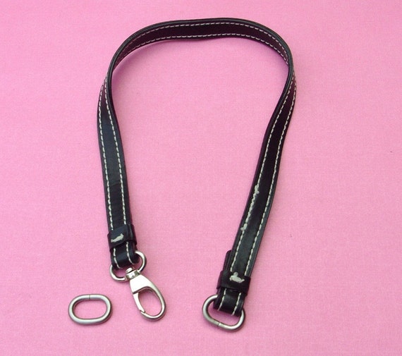 Black Faux Leather Purse Strap with White Accent Thread and