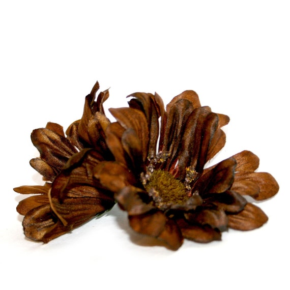 2 Brown Zinnias Artificial Flowers Silk Flowers