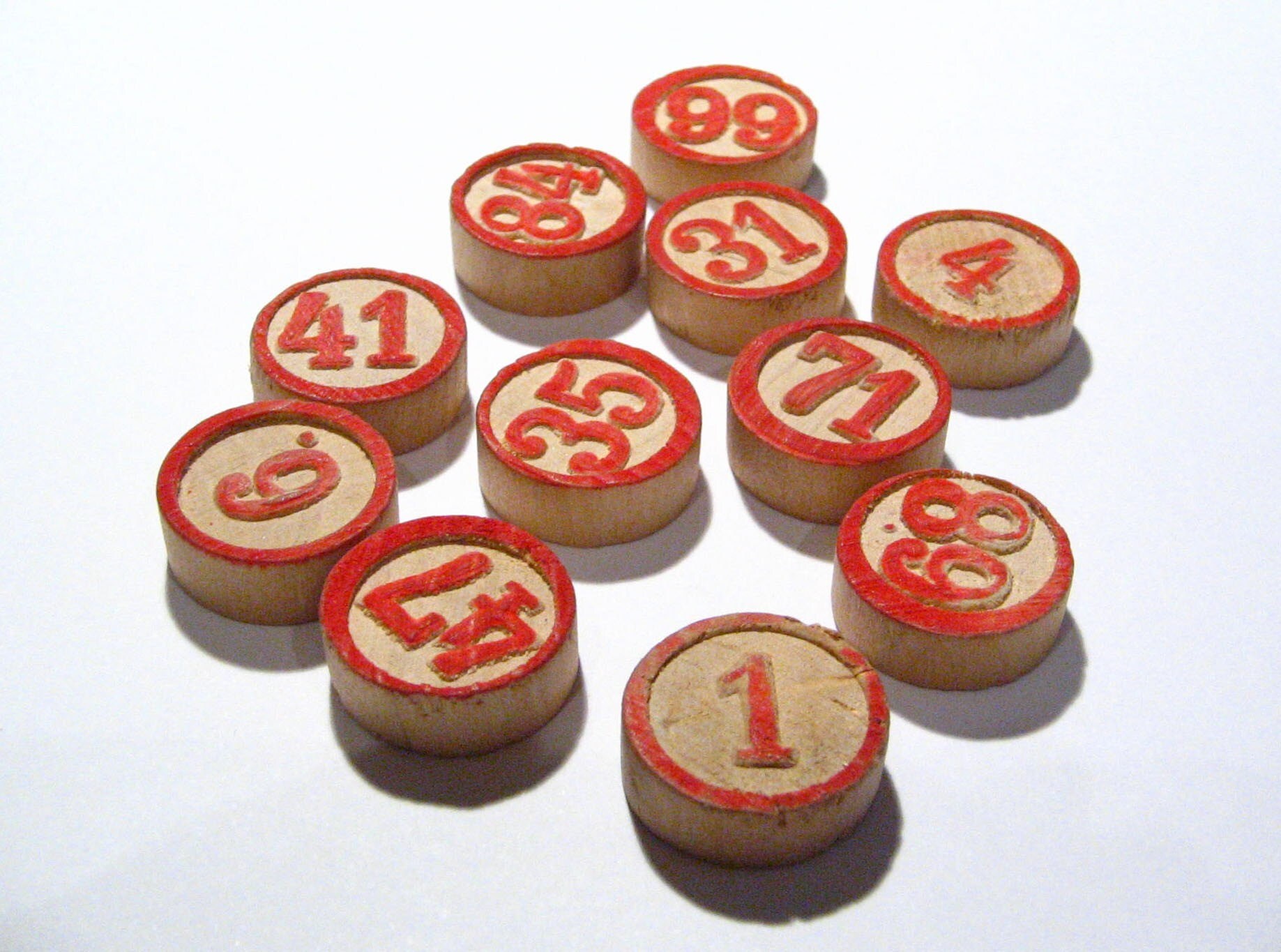 Set of 10 Vintage Wooden Bingo Markers