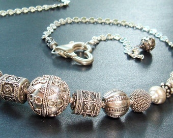 SOLD Please do NOT PURCHASE. Silver Statement Necklace, Bali Sterling Silver Beads, Substantial Bali Jewelry - Bad Ass Bali Collection
