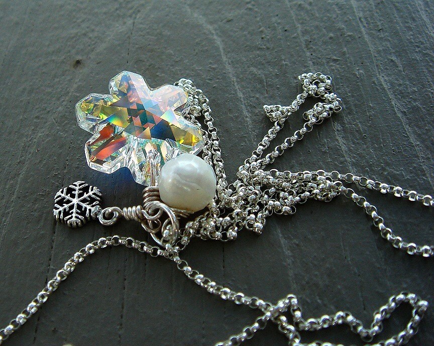 Crystal Snowflake Necklace Swarovski Crystal By Lovelyluxejewels