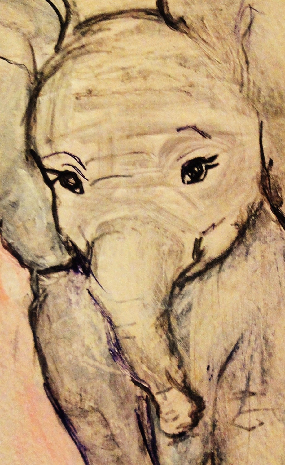 Pastel Pink Elephant Original Painting Easy to by pinkflapper
