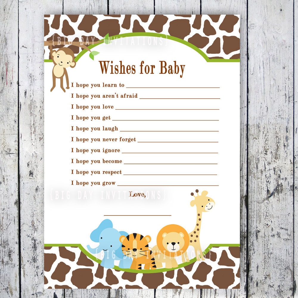 Safari Baby Shower Game Wishes For Baby Printable file