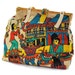 Mardi Party: Burlap handbag .boho purse .cotton straps .Carnival .New Orleans scene .Structured Folky Elegance