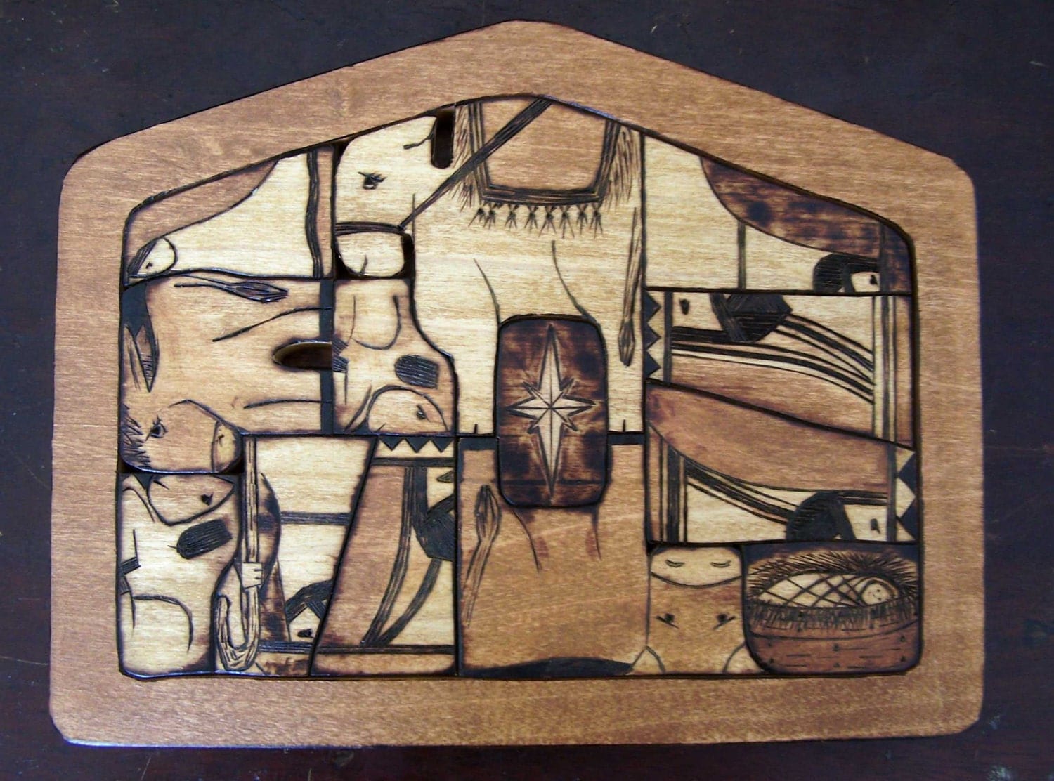 Nativity Puzzle with wood burned design two by littlesisterscrafts