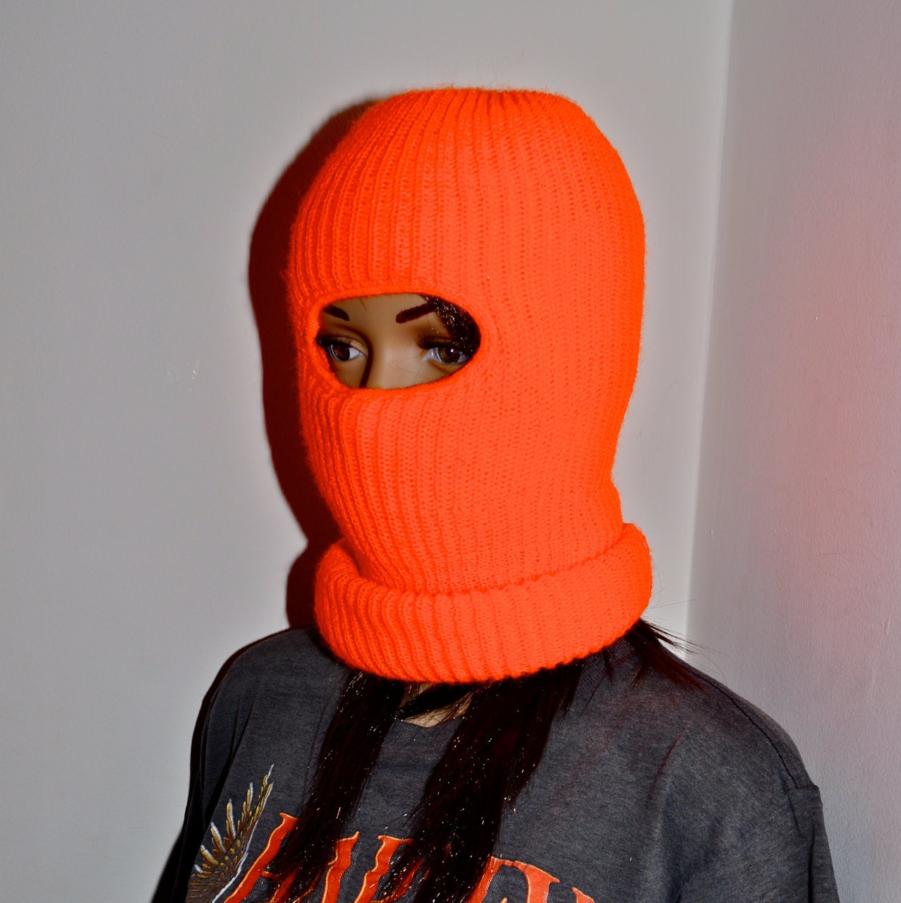 Blaze Orange Hunters SKI MASK Vintage 1980s Ski Hat beanie Cap