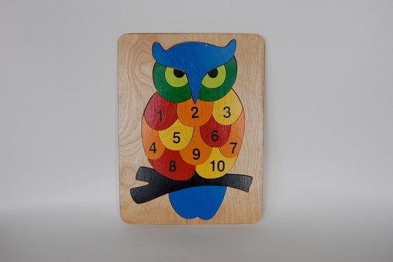 Vintage Wooden Owl Numbers Puzzle Toy