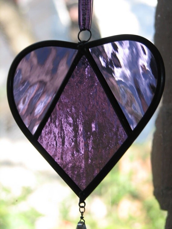 Stained Glass Suncatcher Purple Heart with by BrightMoonDesigns