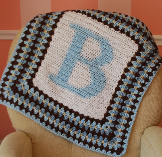 Custom Monogram Initial Baby Afghan Blanket your by Hookaholic