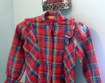 Orange plaid with RUFFLES button up long sleeve size 7