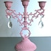 Vintage Pink Candelabra, Candle Holder, Crystals, Shabby and Chic, Cottage Chic, Paris Apartment