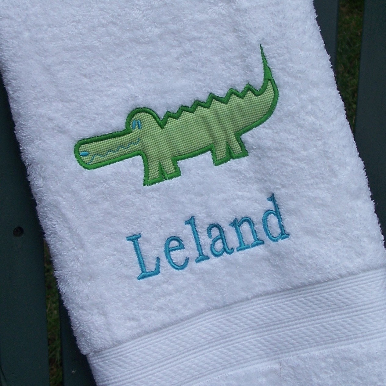 Monogrammed Kids Bath Towel with Alligator Applique perfect
