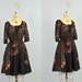 vintage Black Chiffon Floral Print Dress