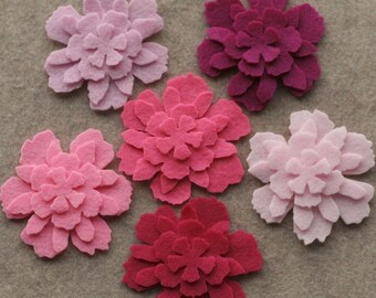 Perfectly Pink - Zinnias - 48 Die Cut Felt Flowers