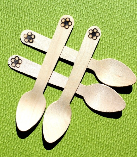 Wooden Ice Cream Spoons with Flower by thebakersconfections