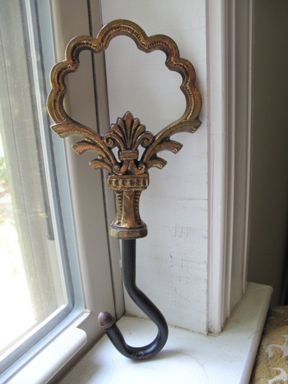 Vintage Brass and Cast Iron Fireplace Damper Hook by 