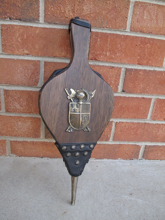 Vintage Fireplace Bellows / Hand Air Blower with Brass Armor