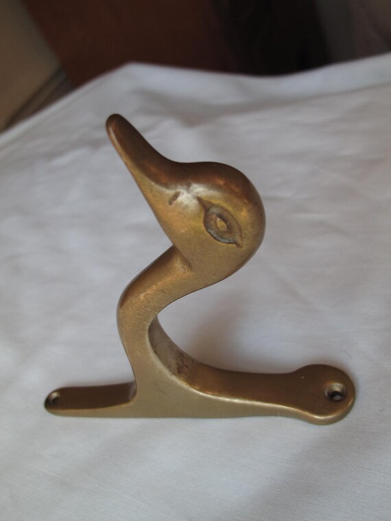 Vintage Brass Duck Wall Hook / Bird Head Large Brass Coat