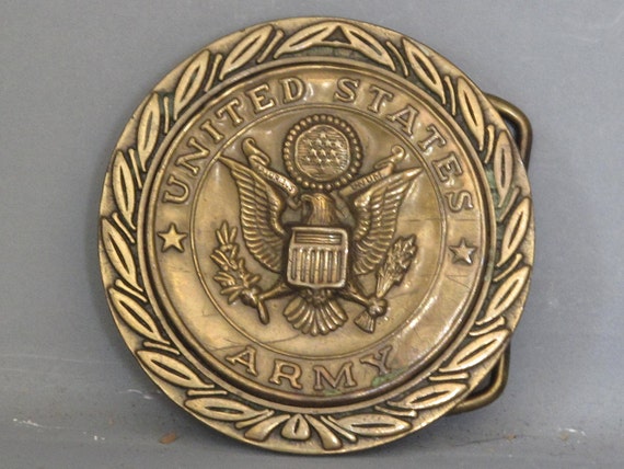 Vintage Solid Brass United States Army Belt Buckle / Round