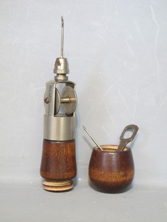Vintage Sewing Awl with Wood Handle / Hand Sewing Tool For All