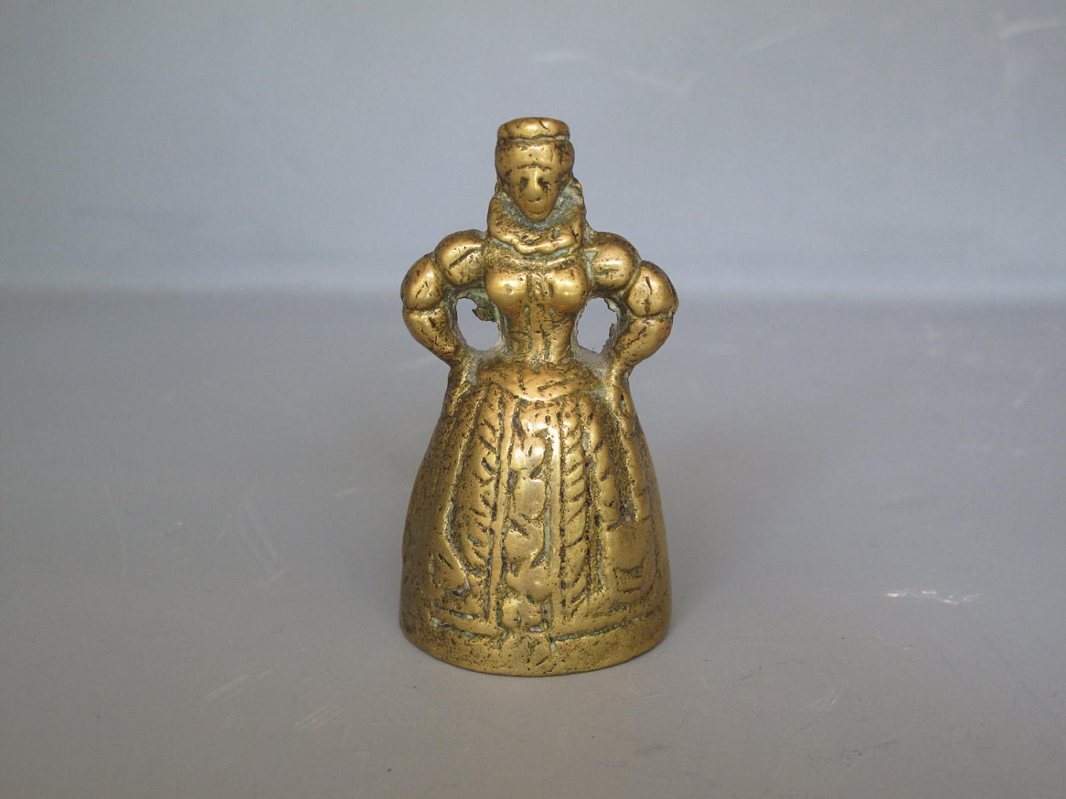Vintage Brass Lady Bell with Unusual Clapper Colonial Lady