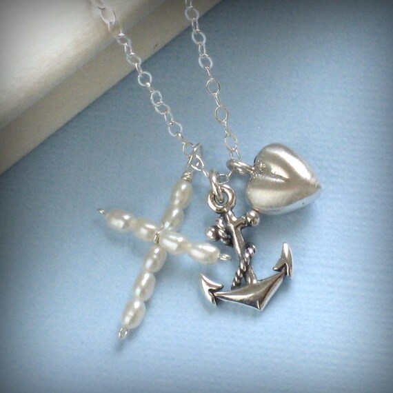 Faith Hope and Charity Necklace Cross Anchor and Heart
