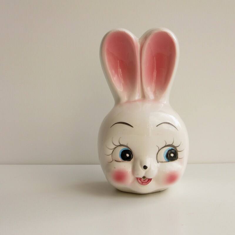 Bunny String Holder Vintage 1950s ceramic
