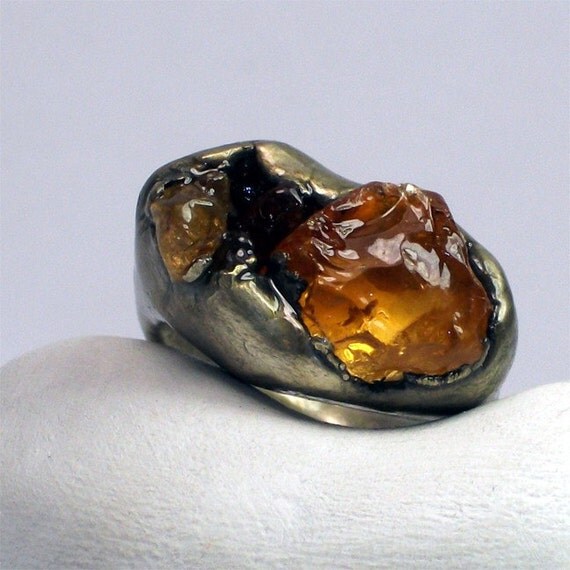 Citrine Silver Ring Vibrant Saffron Rust Orange Handmade