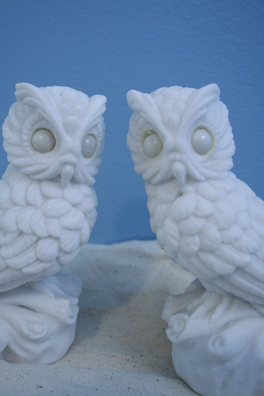 Pair of White Owl Figurines possibly alabaster