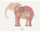 Little Baby Elephant Art - Welcome Baby Girl - Pretty Pink - Elephant Nursery Decor, Pink - Babyshower Gift - Charming