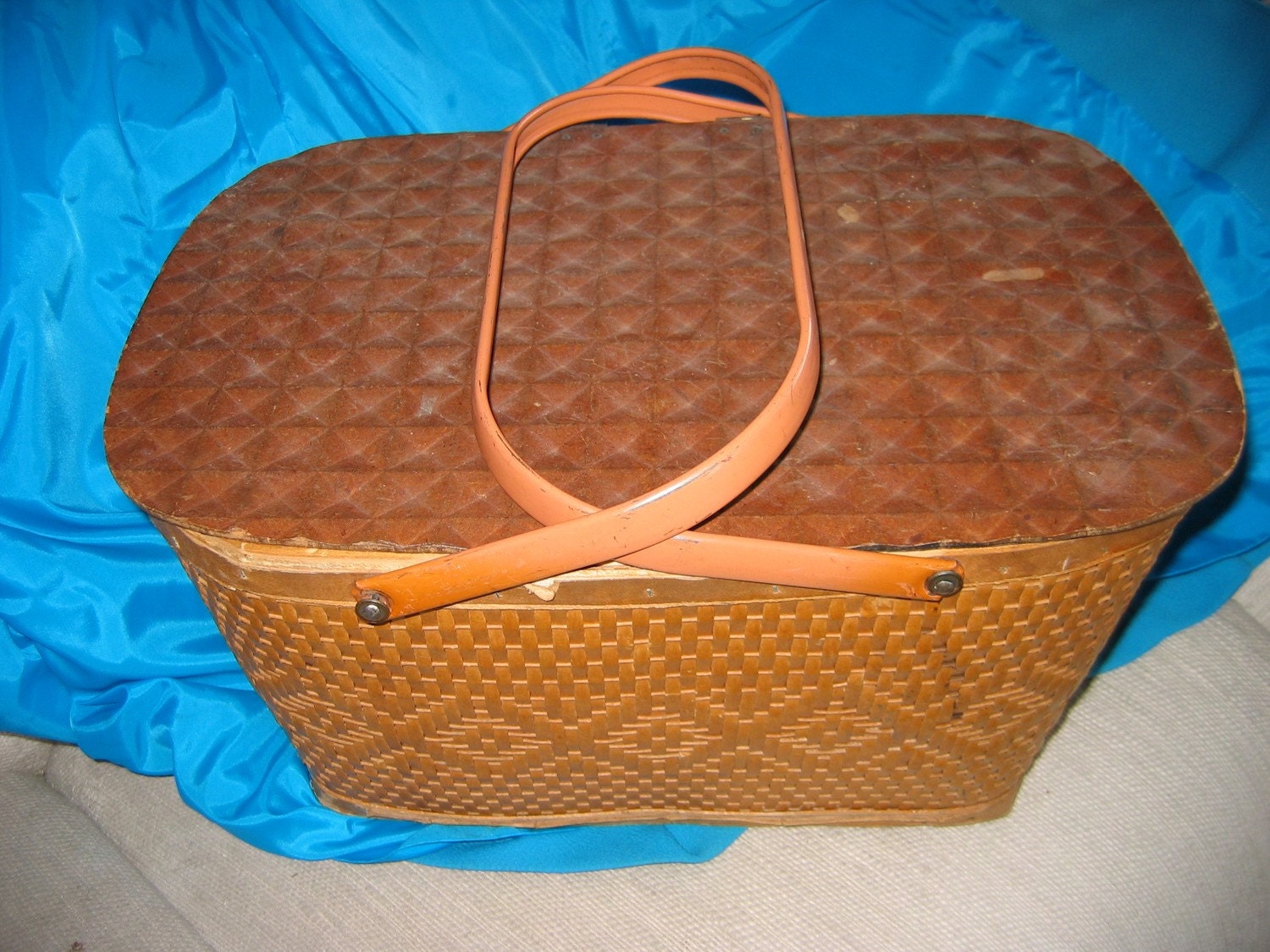 Vintage Wicker Picnic Basket. RedMan. Metal Handles.