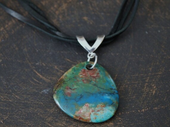 Peruvian Opal Stone Pendant Blue and Green by FleurDesignsJewelry