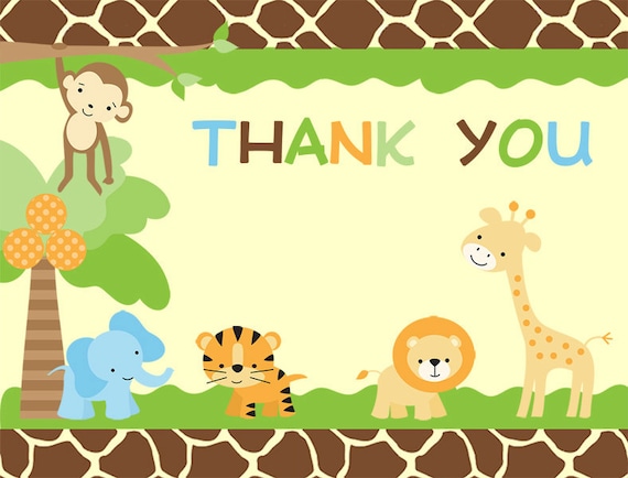 Jungle Thank You Cards Baby Shower Birthday Safari