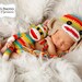 Newborn Sock Monkey Hat, Rainbow & Tan Earflap Hat, Monkey Baby Hat, Newborn Baby Hat, Rainbow Baby, Newborn Photo Prop, Crochet Hat
