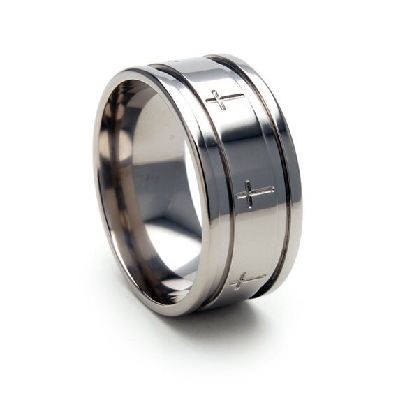 New 10 mm Christian Cross Titanium Ring: