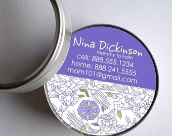 Nina (Mod Floral) - 50 CUSTOM Round Calling Cards/ Business Cards/ Tags in Tin