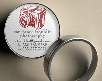 Classic Camera - 50 CUSTOM Round Calling Cards/ Business Cards or Tags in Tin