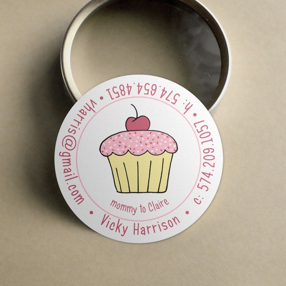 Cute Cupcake 50 CUSTOM Round Calling Cards/ Business Cards/