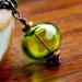 Green Glass Necklace, Hollow Drop Pendant -Apple Green