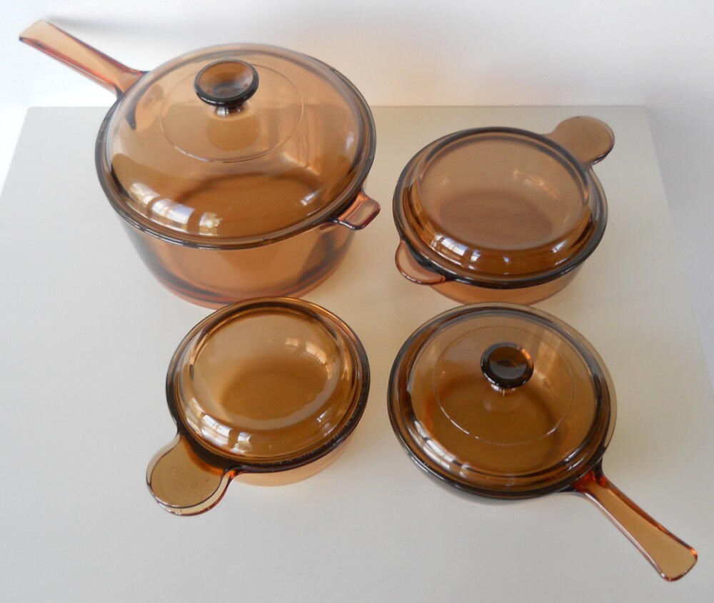 ON SALE Vintage Visions Amber Glass Cookware by BlueHouseVintage