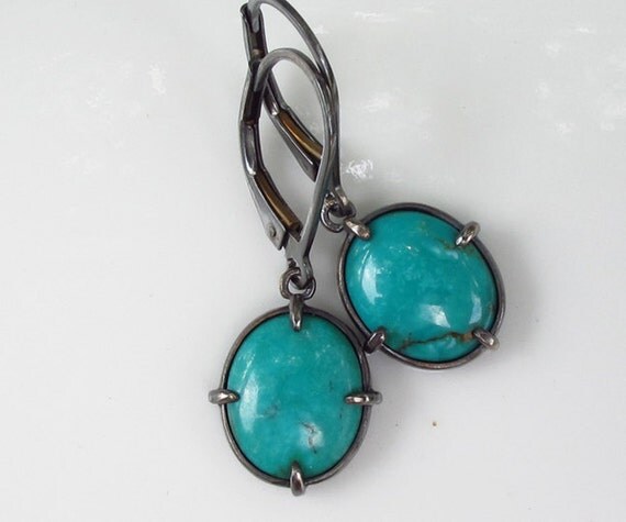 Items Similar To Oval Cabochon Turquoise Earrings On Etsy