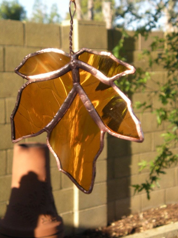 Stained Glass Maple LeafAmberCopperSuncatcher