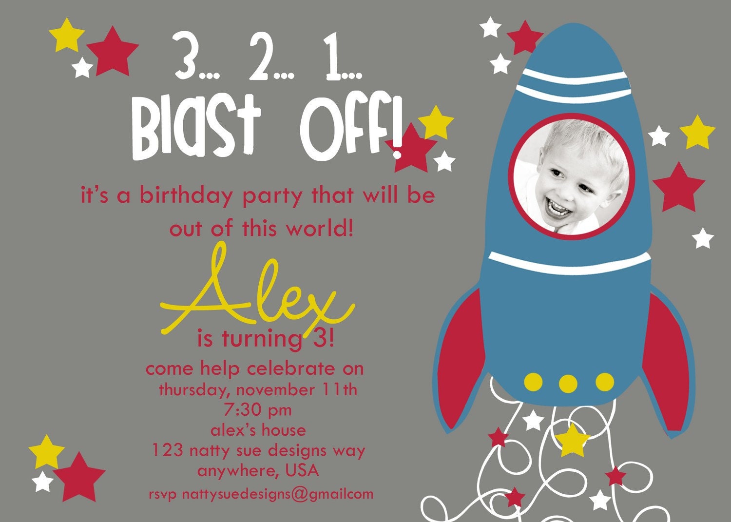 Rocket Ship Birthday Invitations 4