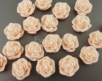 4 milky pink red color flower blossom cabochons, floral cabs with flat backs for rings, earrings, jewelry 5082-MP (milky pink, 4 pieces)