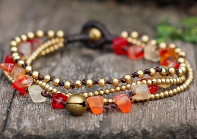 Carnelian Brass Chain Bracelet